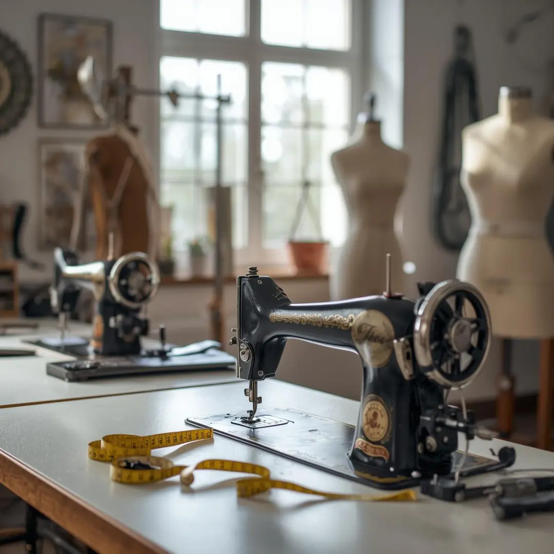 Well-organized tailoring workspace with professional tools